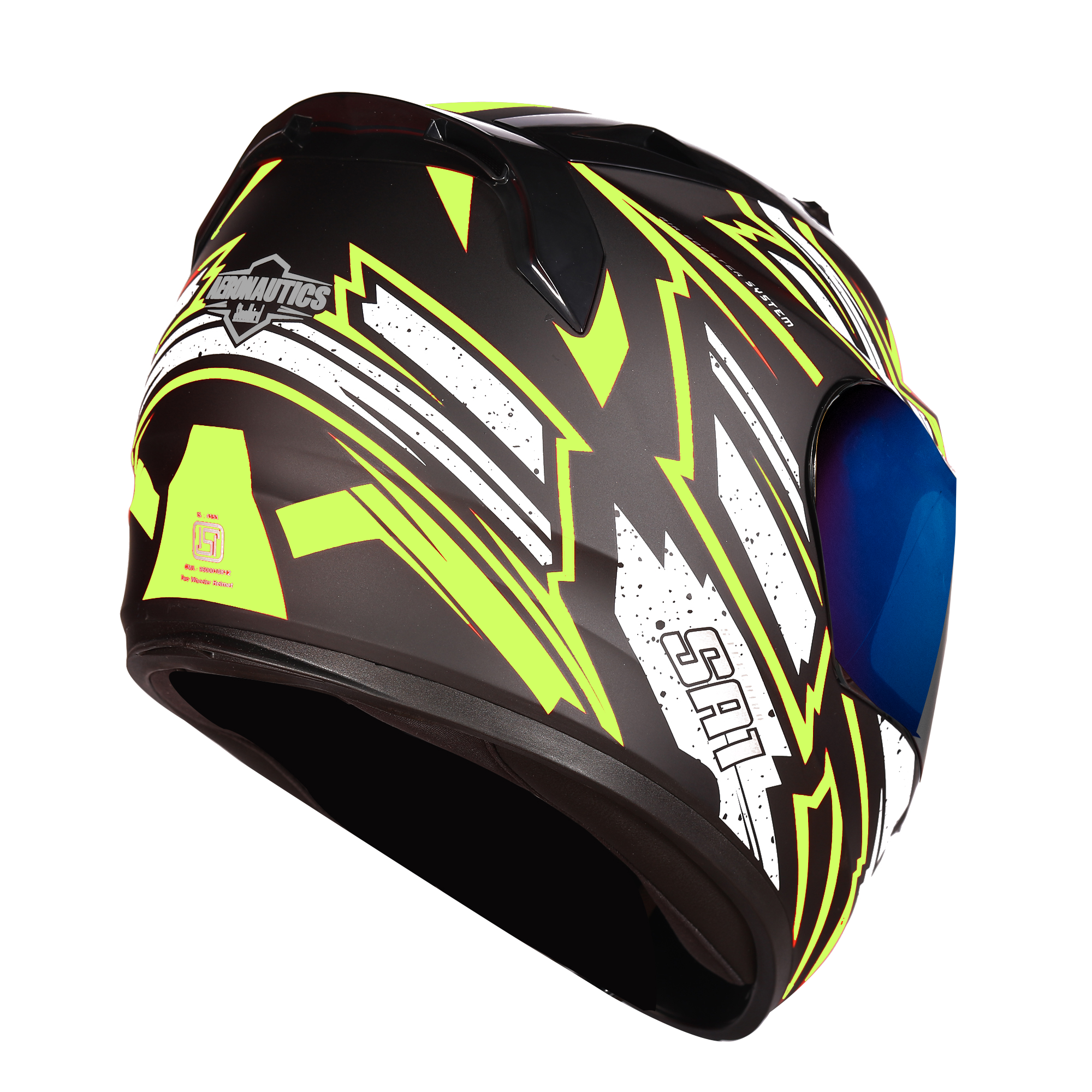 SA-1 BOOSTER MAT BLACK WITH NEON - CHROME BLUE VISOR (WITH EXTRA CLEAR VISOR)